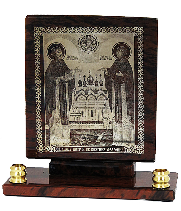 Икона из обсидиана "Петр и Февронии" 2-е свечи
