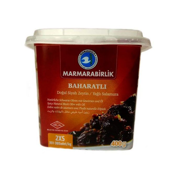 Маслины "Marmarabirlik" 2XS Baharatli со специями в масле (400г)