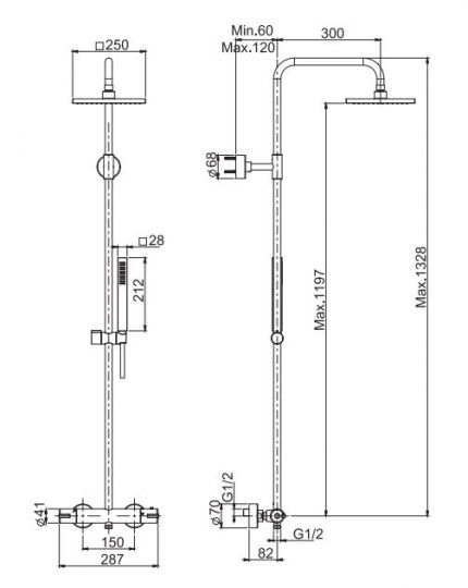 Душевая система Fima - carlo frattini Wellness F4905/QP255 с тропическим душем схема 2