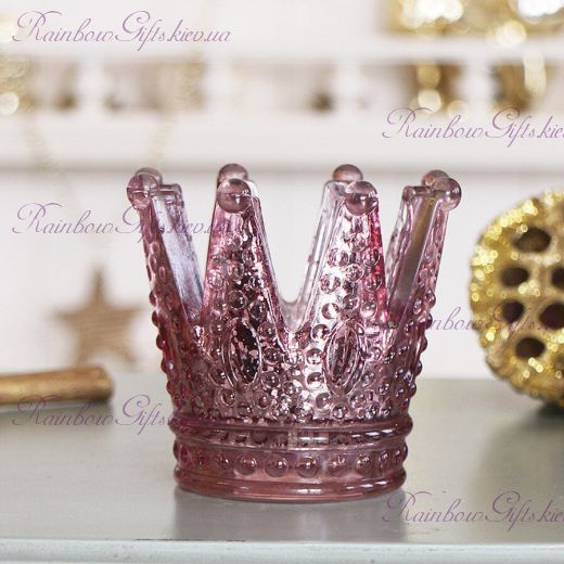 Подсвечник стеклянный розовый "Корона"