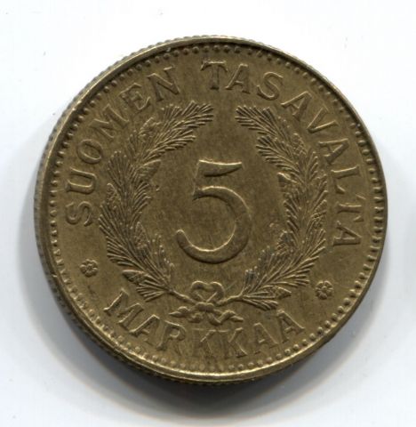 5 марок 1941 Финляндия XF
