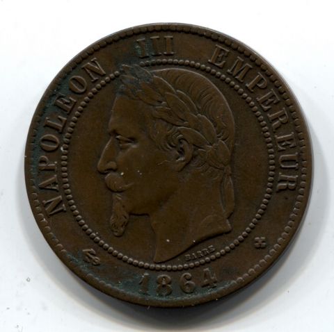 10 сантимов 1864 BB Франция XF