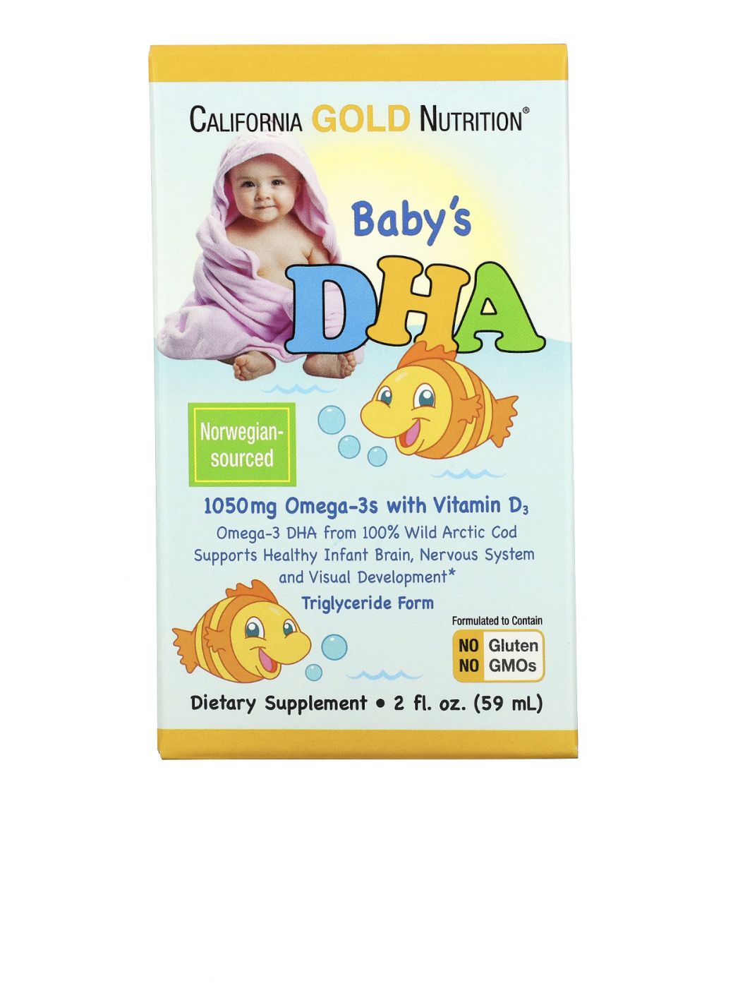 California Gold Nutrition, ДГК для детей, омега-3 с витамином D3, 1050 мг, 59 мл