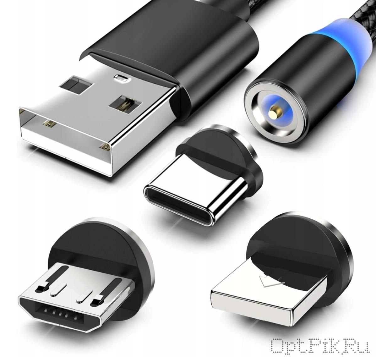 Магнитная зарядка 3 в 1 (Type-C / iPhone / Micro USB) 1 метр