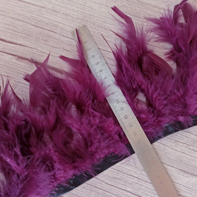 Перо марабу, перья на ленте, шириной 14-16 см, пушистые перья,  PM018, цвет марсала