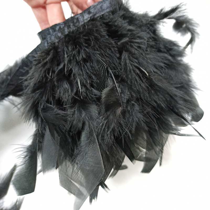 Перо чёрное марабу, перьевая лента шириной 14-16 см, натуральные перья