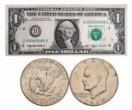 1 доллар Д. Вашингтон + 1 доллар ЭЙЗЕНХАУЭРА 197х годов