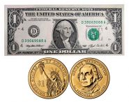Первый президент США - Джордж Вашингтон монета+банкнота