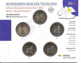 Саксония-Ангальт (Магдебургский собор), Германия 2 евро 2021Набор (A,D,F,G,J), BU на заказ