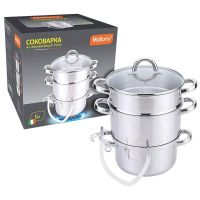 Соковарка из нерж стали MAL-JUICER-1, объем 6 л, 3 чаши, стекл крышка с пароотводом, зерк полир