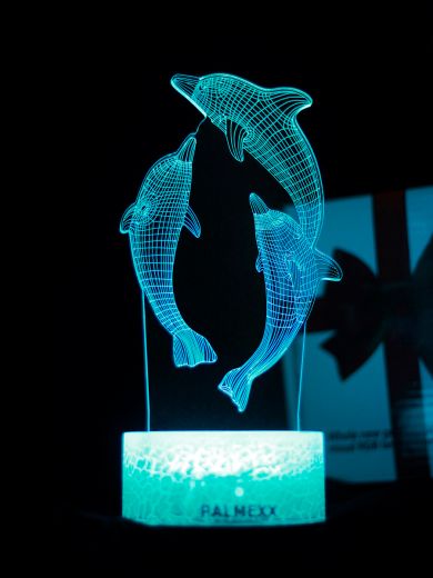 Светодиодный ночник PALMEXX 3D светильник LED RGB 7 цветов (дельфины)
