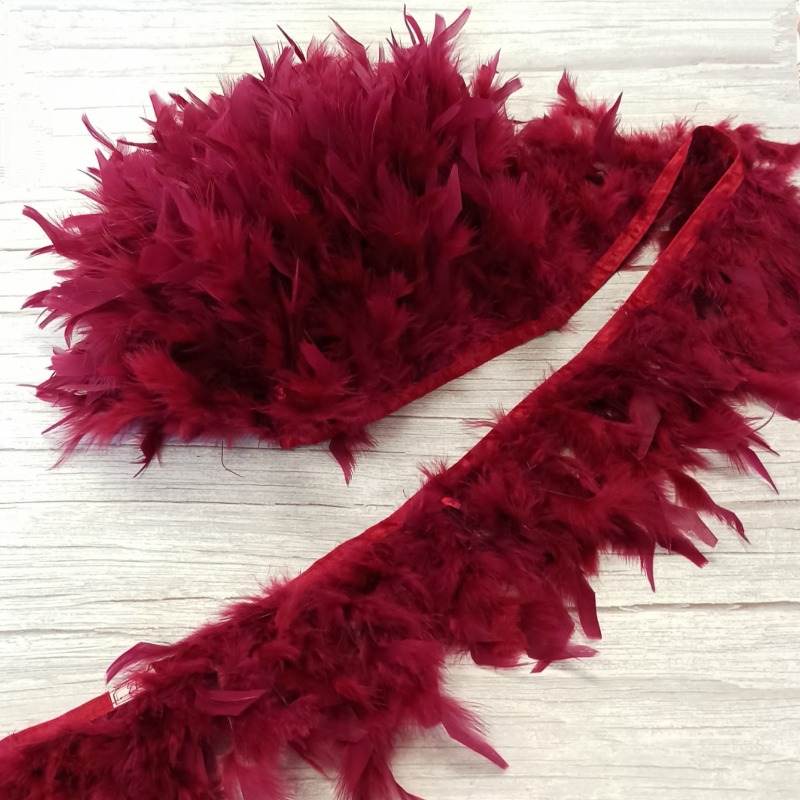 Перья для декора, декоративная лента, шириной 14-16 см, перья марабу,  PM015, цвет винный, вишневый, бордовый