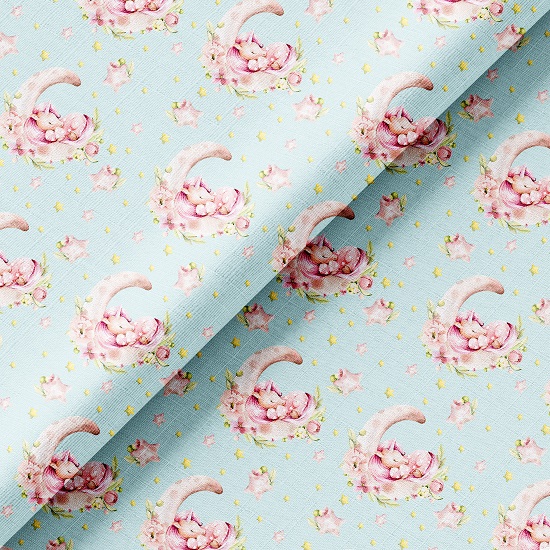 Хлопок Перкаль - Спящие розовые единороги на голубом 50х37 limit