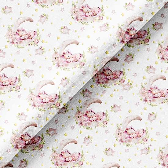 Хлопок Перкаль - Спящие розовые единороги на белом 50х37 limit