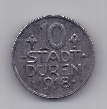 10 пфеннигов 1918 года AUNC Дюрен SD Германия