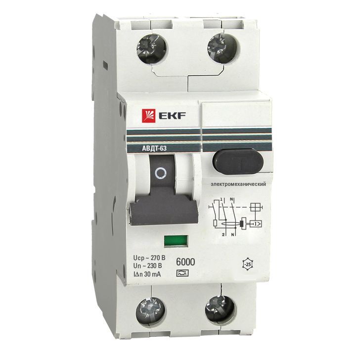 EKF автомат. выкл. диф. тока АВДТ-63 6А/30мА (хар-ка C, электромех. УЗО типа A) 6кА DA63-6-30