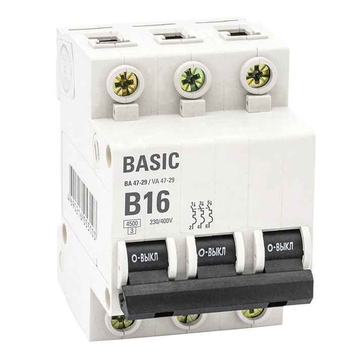 EKF Basic автоматический выключатель 3P 10А (B) 4,5кА ВА 47-29 mcb4729-3-10-B
