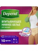 Впитывающее нижнее белье Depend для женщин M/L (44-50), 10 шт. Трусы одноразовые.