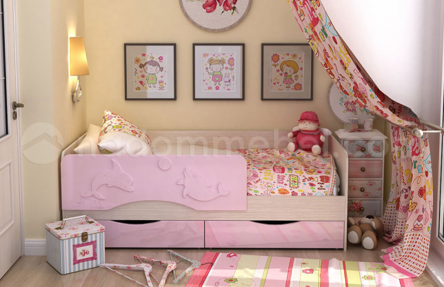 Кровать Алиса 0,8*1,6 розовый/белфорд КР-812 МДФ