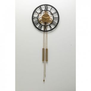 Часы настенные с маятником Clockwork, коллекция "Часовой Механизм" 46*126*4, Алюминий, Черный, Золотой