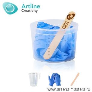 Комплект для работы с  эпоксидной смолой 3 предмета:  нитриловые перчатки, пластиковый мерный стакан и палочка для смешивания Artline RK-01-03
