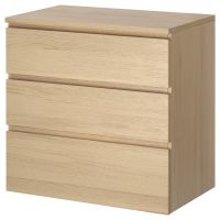 MALM МАЛЬМ, Комод с 3 ящиками, дубовый шпон, беленый, 80x78 см - 504.035.65