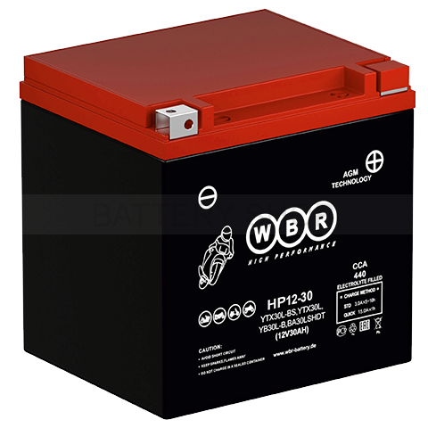 Аккумулятор WBR HP 12-30 для мототехники 12В (30 Ah 400 A (EN)) YTX30L, YB30L-B, YTX30L-BS, BA30LSHDT