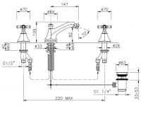 Вентильный смеситель для биде на 3 отверстия Nicolazzi 1915 схема 1