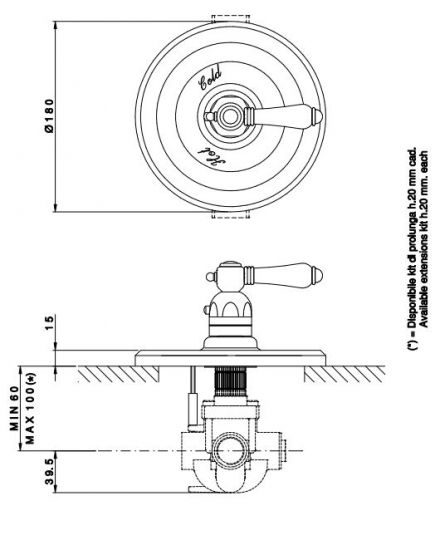 Термостатический смеситель для душа в ретро стиле Nicolazzi Tradizionale 4914 схема 1