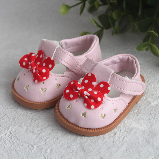 Обувь для кукол - Розовые сандалики с красными бантами 7,5 см.