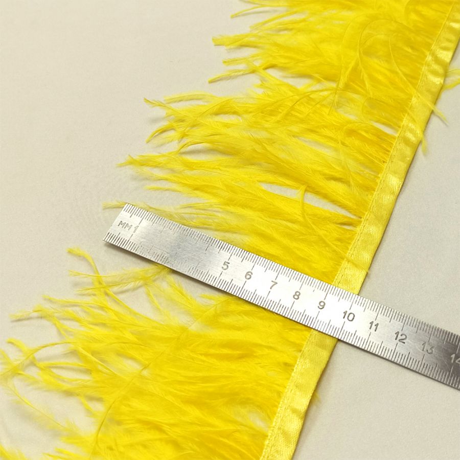 Перья жёлтые, лента с перьями для рукоделия, шириной 7-11 см, арт PS041, цвет жёлтый