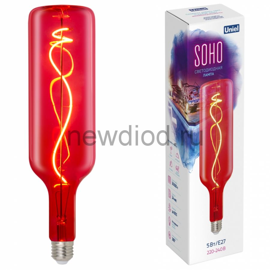 Лампа светодиодная Soho LED-SF21-5W/SOHO/E27/CW RED GLS77RD красная TM Uniel