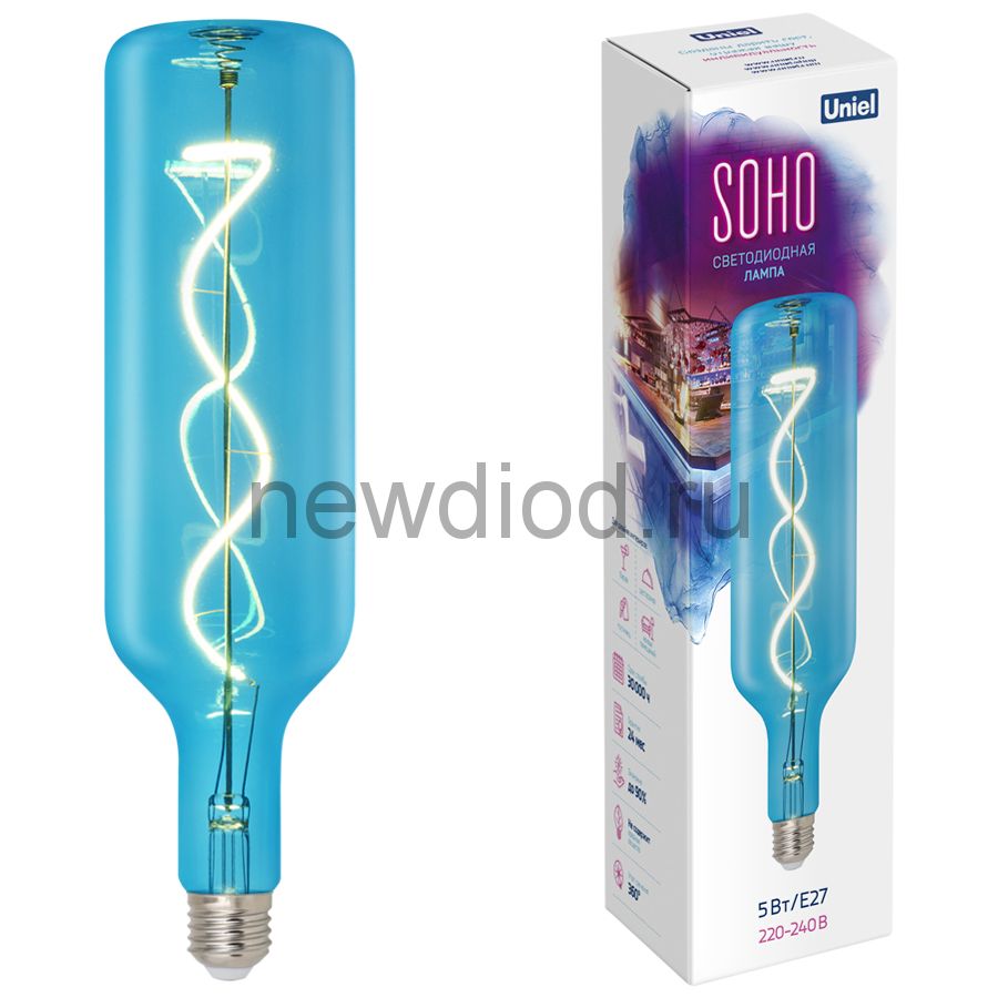 Лампа светодиодная Soho LED-SF21-5W/SOHO/E27/CW BLUE GLS77BL синяя TM Uniel