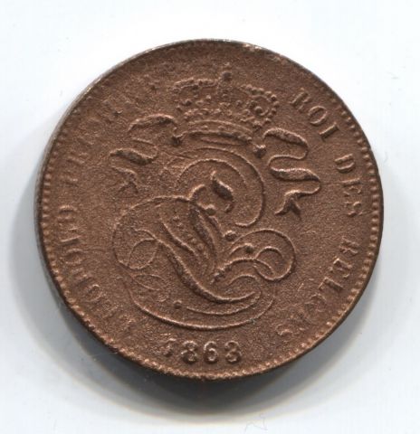 2 сантима 1863 Бельгия