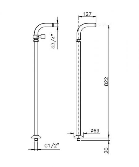 Смеситель с парой вертикальных крепежей для ванны и душа Nicolazzi 2202 + 5573 схема 1