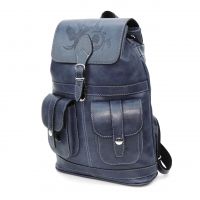 Кожаный рюкзак женский синий  "Джинс"
