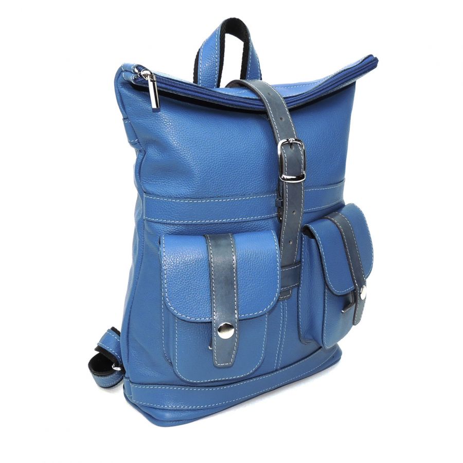 Голубой кожаный рюкзак  "Дивайн"