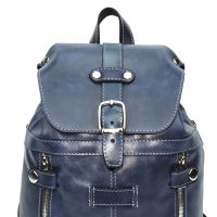 Синий кожаный рюкзак  "Моник" Никель (серебрянный цвет)