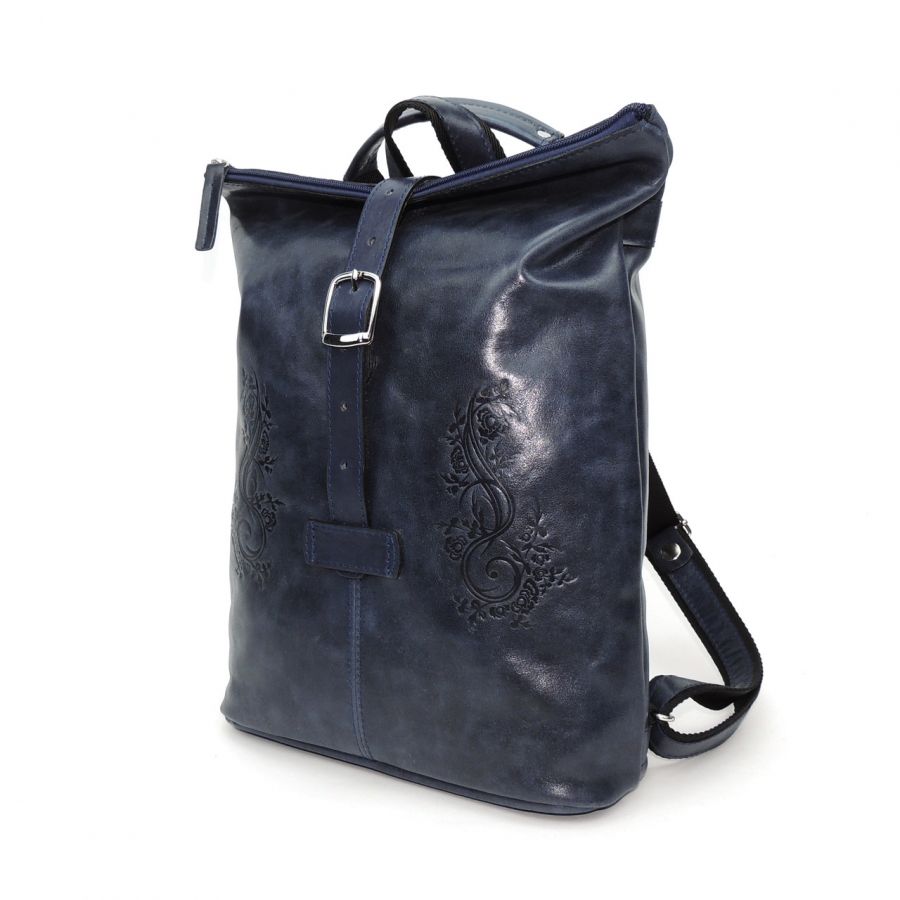 Синяя кожаная сумка-рюкзак  "Карла"