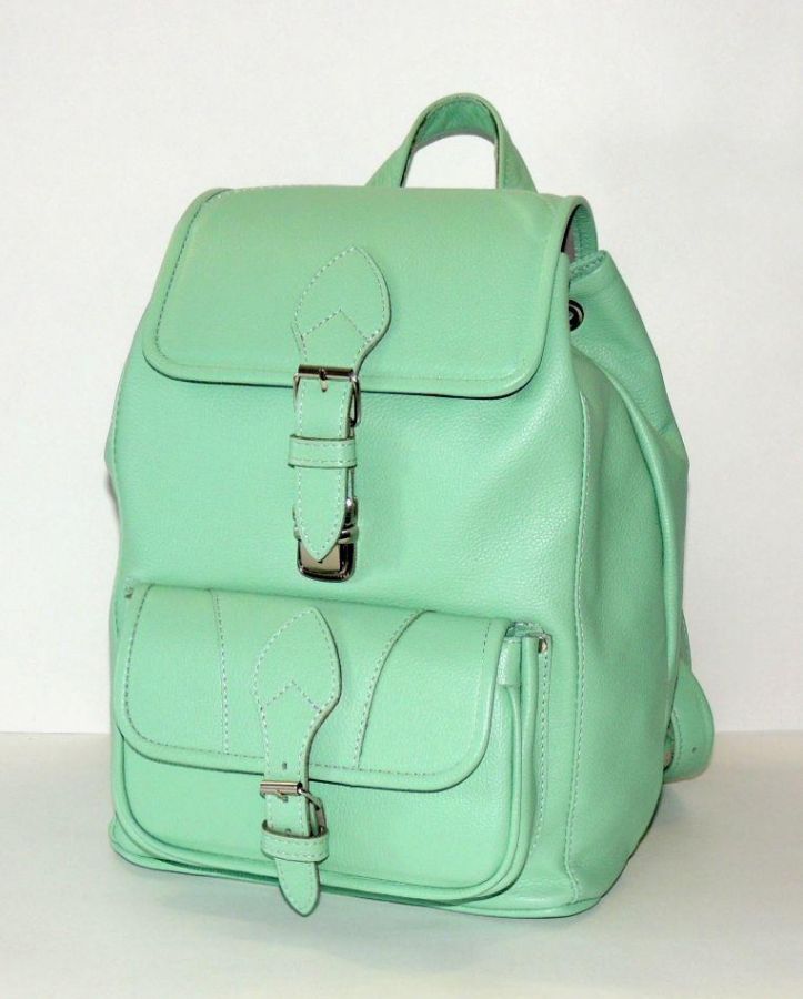 Рюкзак кожаный зеленый  "Мятный"