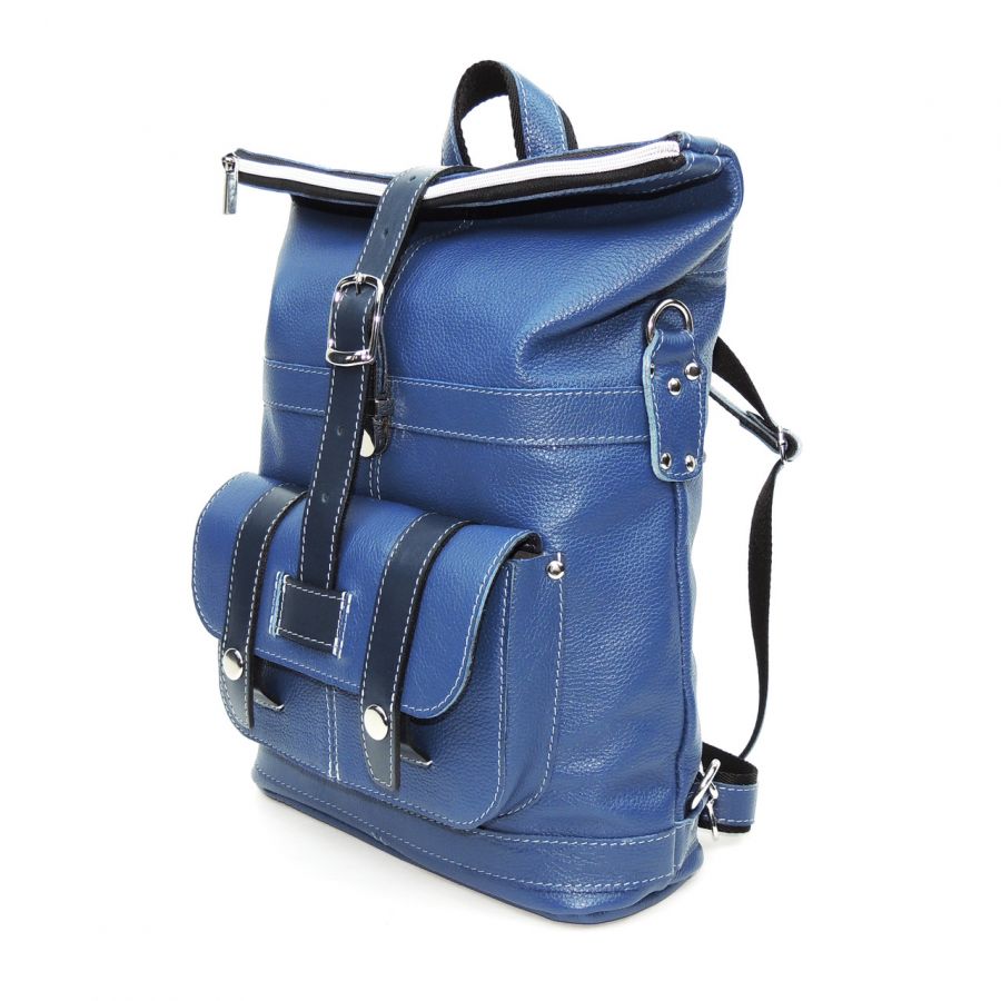 Голубая кожаная сумка-рюкзак  "Сан-Тропе"