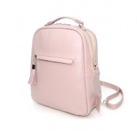 Сумка рюкзак кожаная женская бежево-розовая  "Амелия"