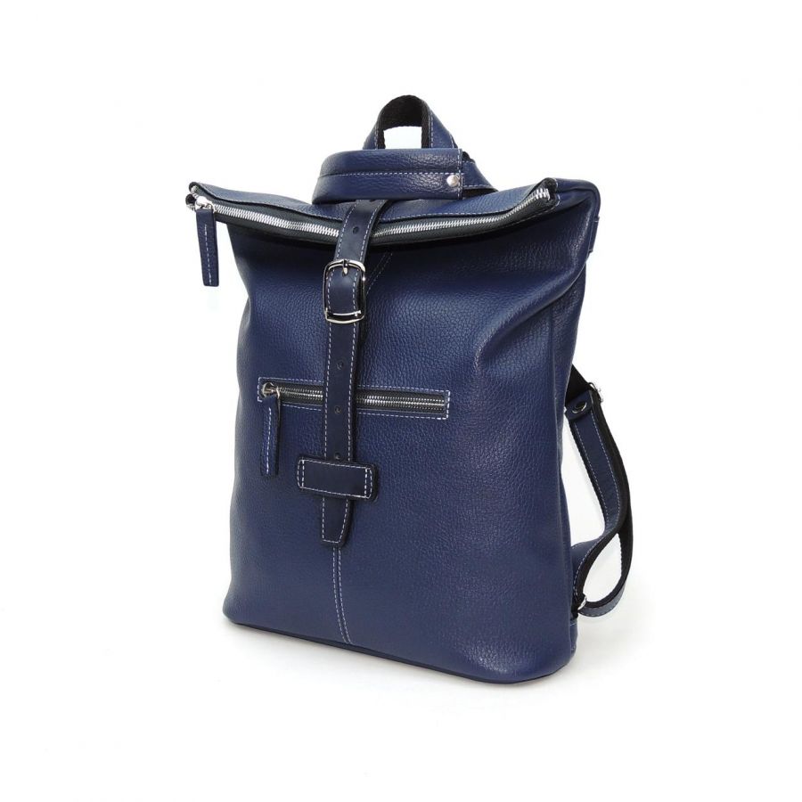Синяя кожаная сумка-рюкзак  "Бельканто"