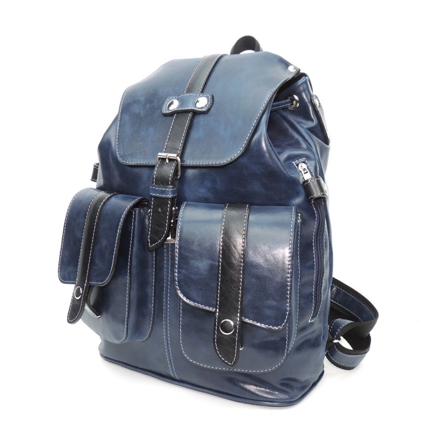 Синий кожаный рюкзак  "Друид"