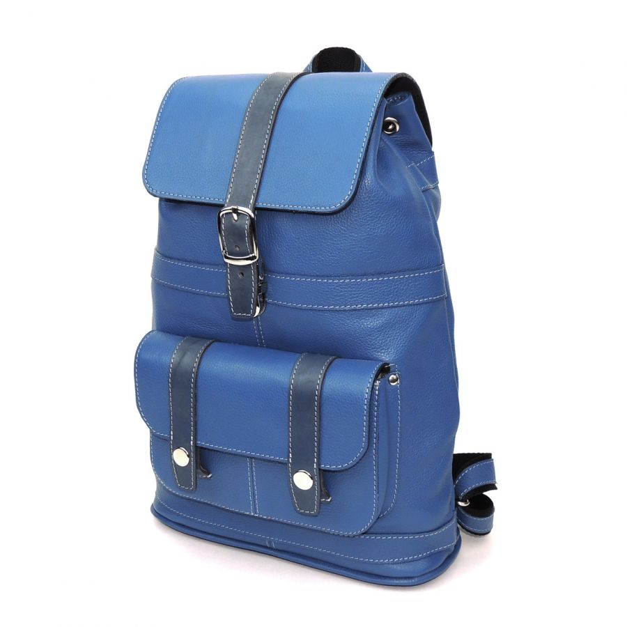 Голубой кожаный рюкзак  "Эйлат"