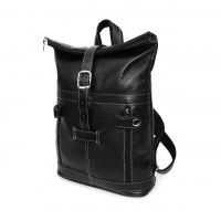 Практичный городской кожаный рюкзак черный  "Час Пик"