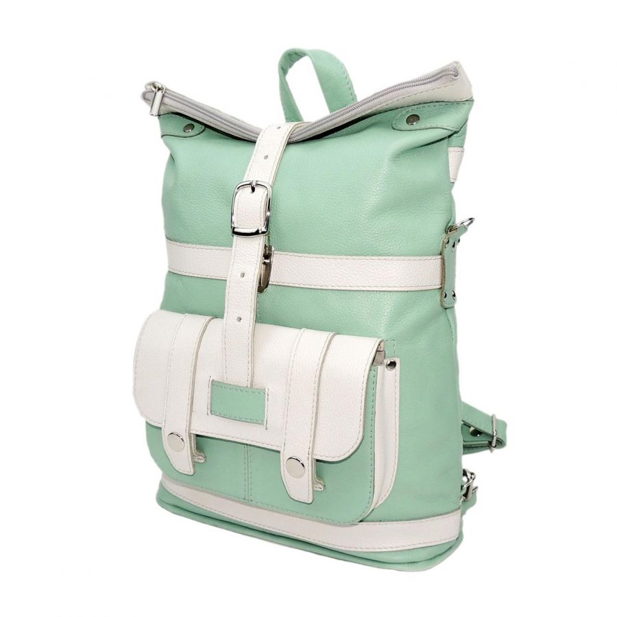 Зеленая сумка-рюкзак кожаная  "Мята"