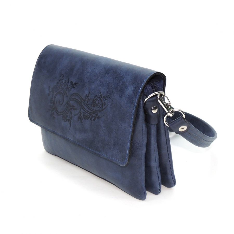 Синяя женская кожаная сумка  "Роксан" Растение