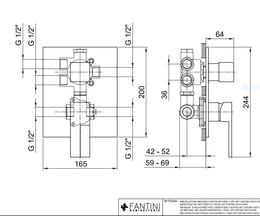 Смеситель для ванны и душа Fantini AR/38 3902SB схема 1