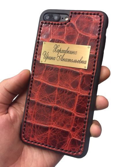 Кожаный чехол-накладка "Крокодил" с именной гравировкой на iPhone